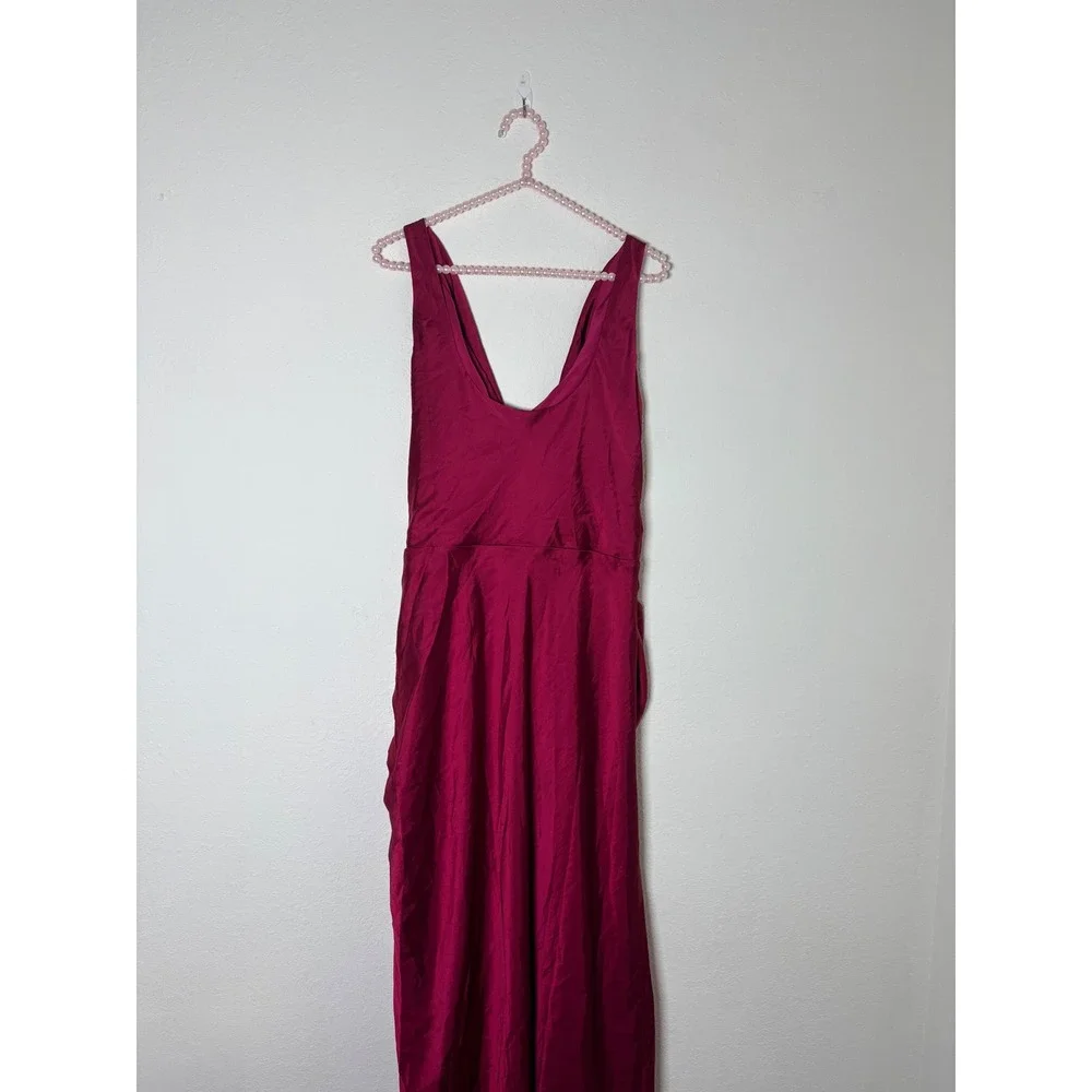 Abercrombie & fitch Satin Cowl Neck Ruched Maxi Dress Magenta Pink Formal XL new
